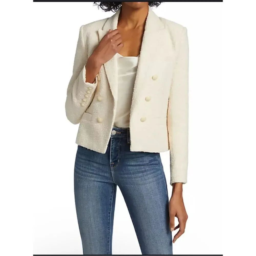 L’Agence Brooke double breasted cropped textured blazer 12